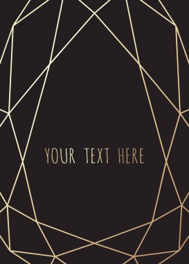 Siyah zemin üzerine altın çokgen çerçeve, geometrik, elmas şekiller