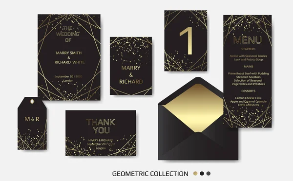 Esküvői Meghívó Meghívja Önt Kártya Tervez Val Geometriai Art Vonalak — Stock Vector