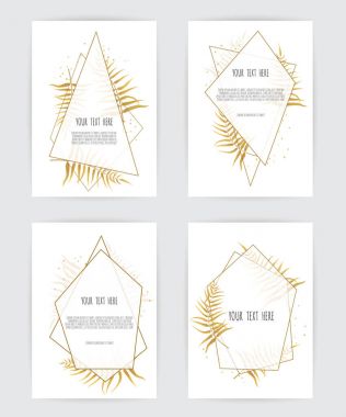 Kart yaprakları ve geometrik çerçeve kümesi. Çiçek poster, davet. Vektör dekoratif tebrik kartı, davetiye tasarım arka plan.