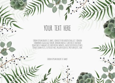 arka plan vektör çizim tasarımı ile yeşil yaprakları, okaliptüs dalları, dekoratif çelenk çerçeve desen. Çiçek poster. 