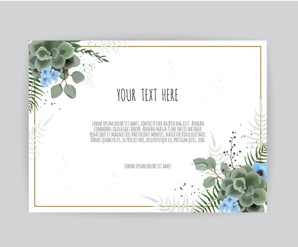 벡터 꽃 디자인 카드입니다. 인사말, 엽서 결혼식 초대 템플릿을. 우아한 프레임 그린 수채화 스타일에 허브 잎 — 스톡 벡터
