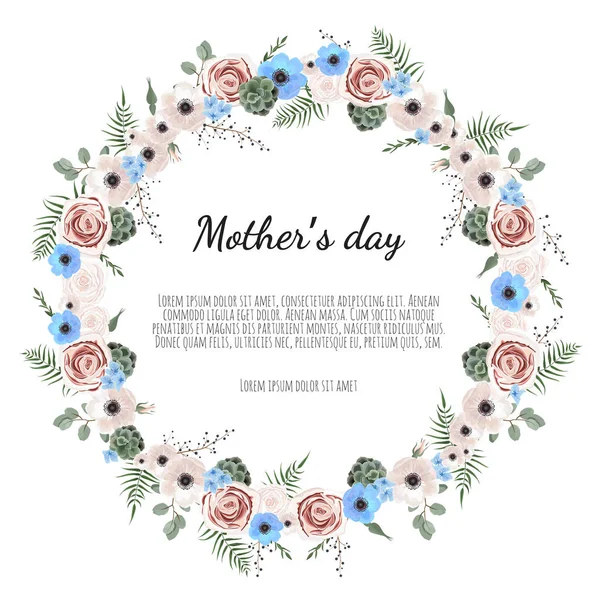 Dia Mãe Cartão Saudação Com Flores Fundo Ilustração Vetorial —  Vetores de Stock