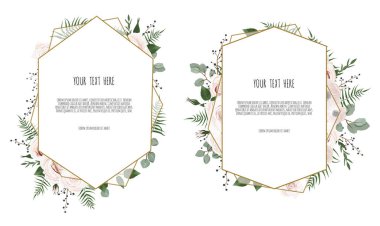 Kart yaprakları ve geometrik çerçeve ile. Çiçek poster. Çiçek poster, davet. Vektör dekoratif tebrik kartı, davetiye tasarım arka plan.