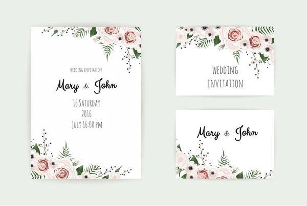 Invitación Boda Floral Botanical Card Vector Diseño Jardín Rosa Melocotón — Vector de stock