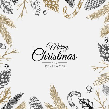 Mutlu noel arkaplanı ve noel unsuru. Vektör illüstrasyonu