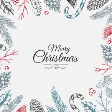 Mutlu noel arkaplanı ve noel unsuru. Vektör illüstrasyonu