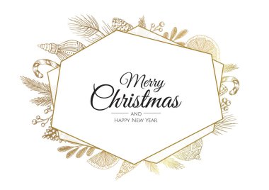 Kış bitkileriyle Noel çerçevesi. Botanik illüstrasyon.