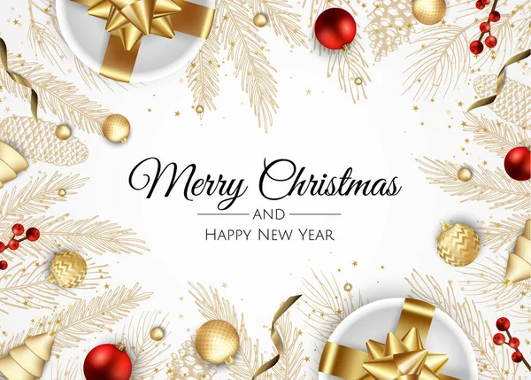 Noel afişi. Arkaplanda hediye kutusu, kar tanesi ve konfeti olan Xmas tasarımı. Yatay Noel posteri, tebrik kartları, başlıklar, web sitesi.