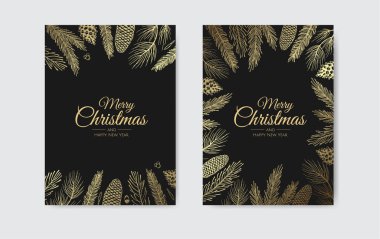 Noel posteri. Noel ağacının dallarıyla Noel Arkaplanı 'nın vektör illüstrasyonu.