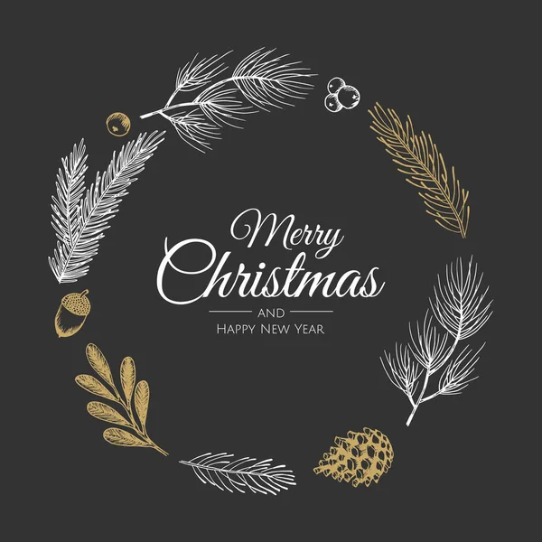 Χριστουγεννιάτικο καρέ με χειμερινά φυτά. Βοτανική απεικόνιση. — Διανυσματικό Αρχείο