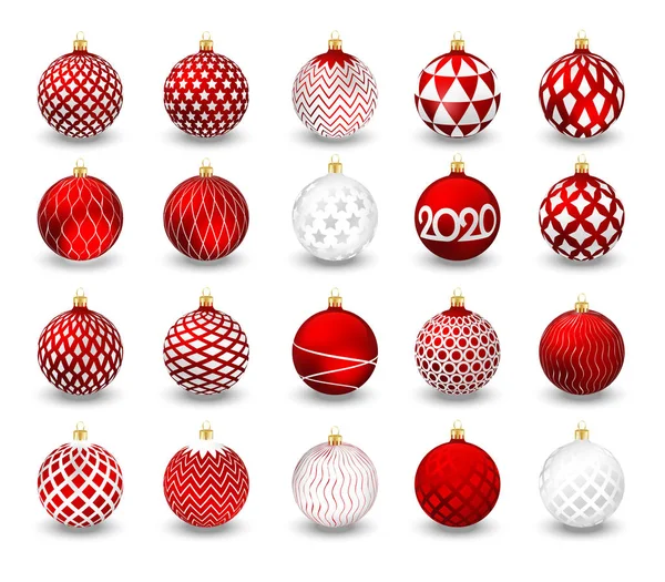 Conjunto de bolas decorativas de Natal isolado no fundo branco, ilustração . — Vetor de Stock