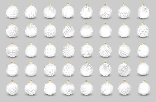 Set dekorativer weißer Weihnachtskugeln isoliert auf weißem Hintergrund, Illustration. — Stockvektor