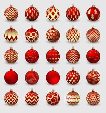 Beyaz arka plan üzerinde illüstrasyon izole dekoratif Noel topları kümesi.