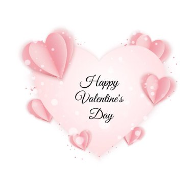 Sevgililer Günü konsepti geçmişi. Pembe kağıt kalpler. Sevimli aşk satışı afişi ya da tebrik kartı
