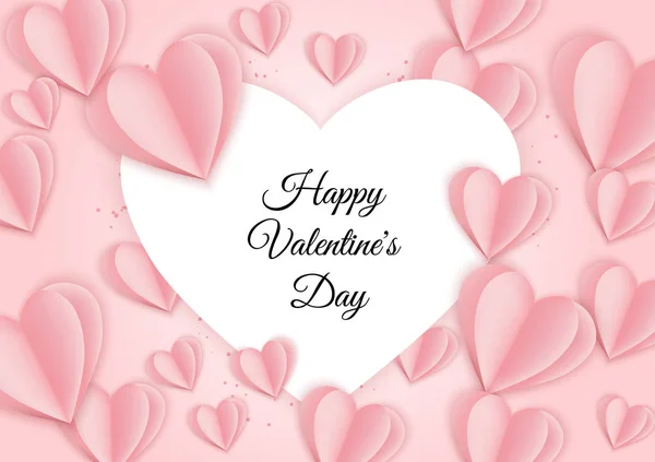 Valentin nap koncepció háttér. Rózsaszín papírszívek. Aranyos szerelem eladó banner vagy üdvözlő kártya — Stock Vector