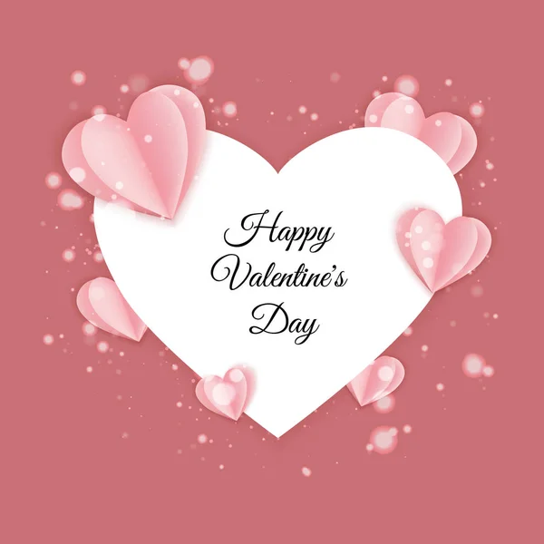 Concepto de San Valentín fondo. Corazones de papel rosa. Lindo amor venta banner o tarjeta de felicitación — Vector de stock