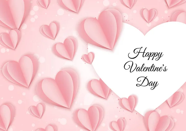 Valentine s day concept background. Pink paper hearts. Cute love sale banner or greeting card — 스톡 벡터