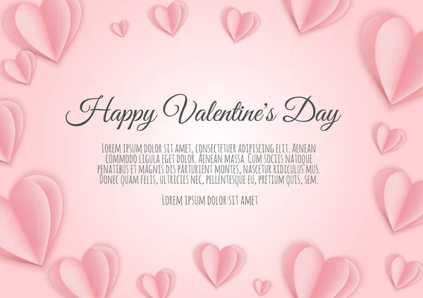 Concepto de San Valentín fondo. Corazones de papel rosa. Lindo amor venta banner o tarjeta de felicitación — Vector de stock