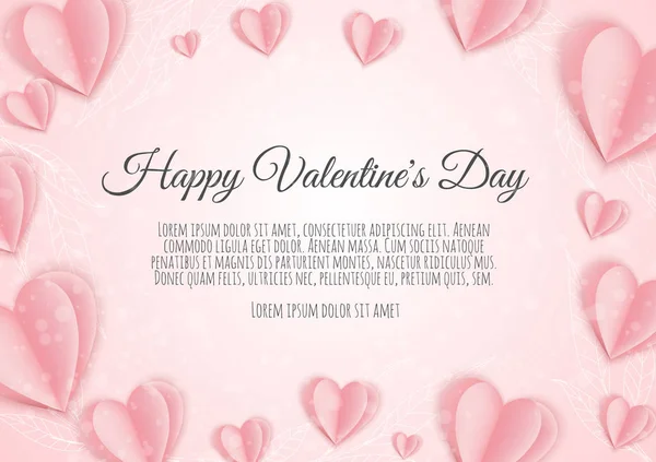 Concepto de San Valentín fondo. Corazones de papel rosa. Lindo amor venta banner o tarjeta de felicitación — Vector de stock