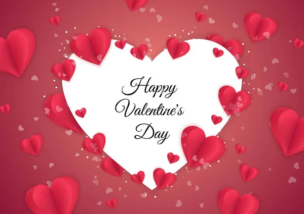 Concepto de San Valentín fondo. Corazones de papel rosa. Lindo amor venta banner o tarjeta de felicitación — Vector de stock