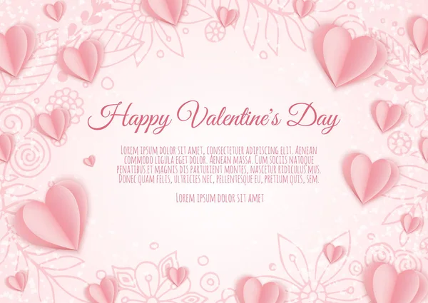 Valentine s day concept background. Pink paper hearts. Cute love sale banner or greeting card — 스톡 벡터