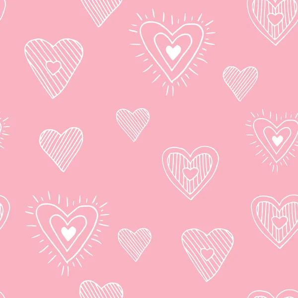 Cute doodle seamless pattern for st. Valentine s day with hearts — 스톡 벡터