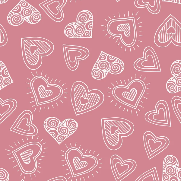 Cute doodle seamless pattern for st. Valentine s day with hearts — 스톡 벡터