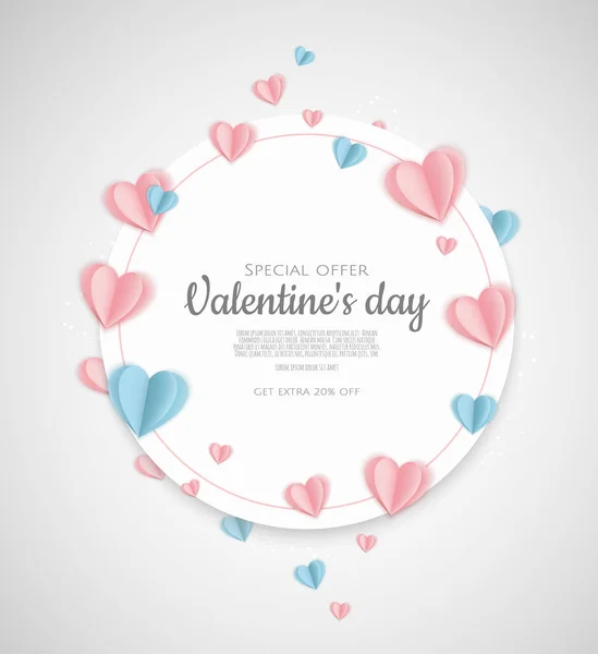 Día de San Valentín fondo venta con forma de corazón. Se puede utilizar para fondo de pantalla, volantes, invitación, carteles, folleto, pancartas . — Archivo Imágenes Vectoriales