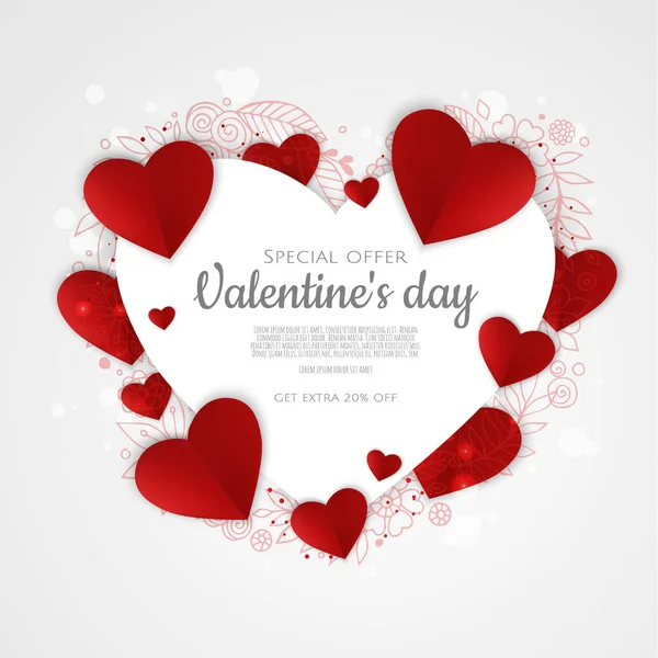 Fondo del día de San Valentín con corazón de papel. Se puede utilizar para fondo de pantalla, volantes, invitación, carteles, folleto, pancartas . — Vector de stock