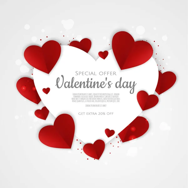 발렌티누스는 하루 종일 종이로 된 심장을 가지고 다닌다. 벽지, 전단, 초대장, 포스터, 팜플렛, 깃발등에 사용 할 수있다. — 스톡 벡터