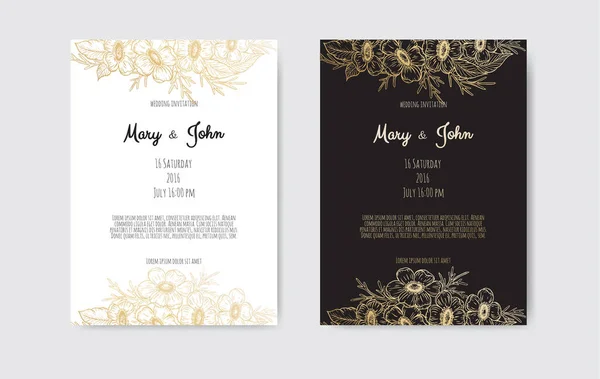 Invitaciones de boda guardar el diseño de la tarjeta de fecha con anémona elegante jardín . — Archivo Imágenes Vectoriales