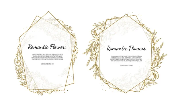 美しい黄金の葉の花の装飾の花輪、結婚式の招待状カードのフレームテンプレート. — ストックベクタ
