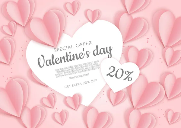 Valentines day sprzedaż plakat z różowy serce tło — Wektor stockowy