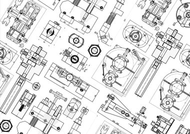 Teknik çizim arka planı. Makine Mühendisliği çizimi. Motor hattı çizim arkaplanı