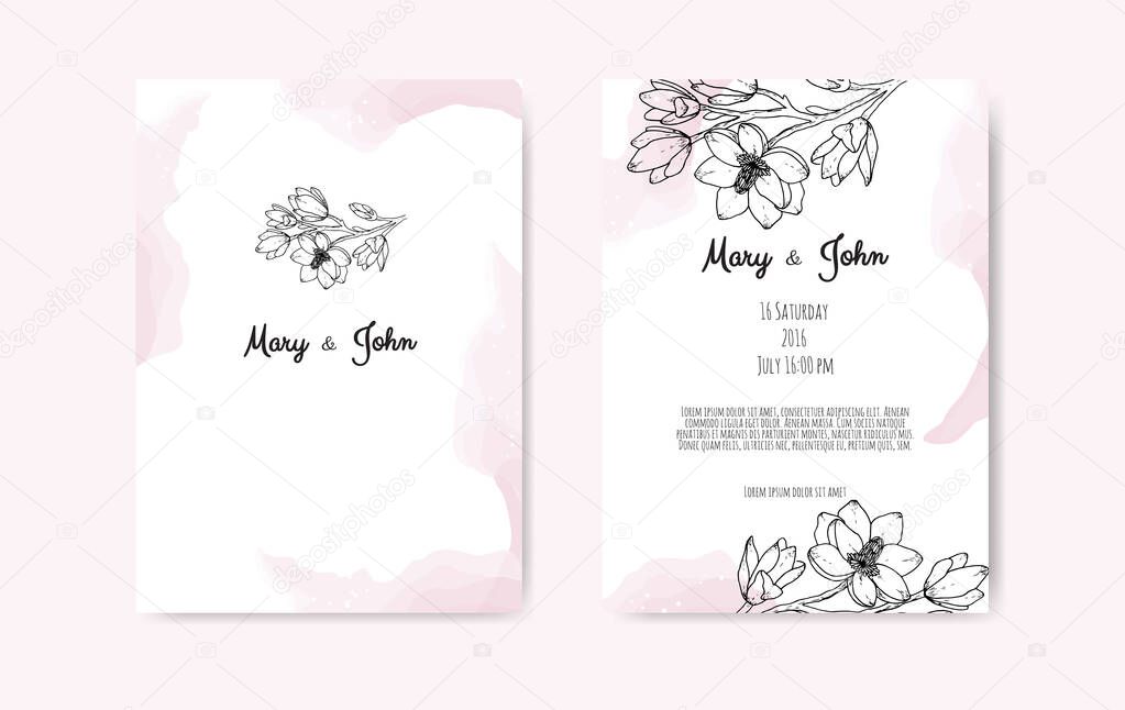 Luxury Wedding Save the Date, Invitation Navy Cards Collection with Gold Foil Flowers and Leaves and Wreath