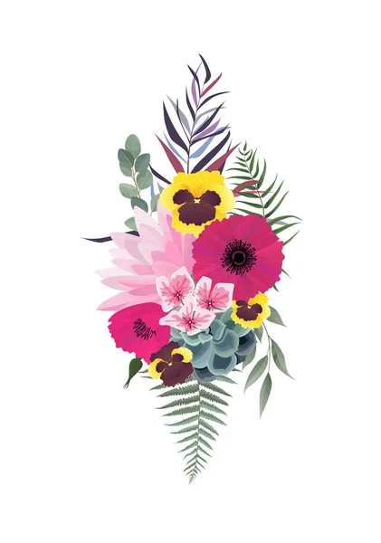 Conjunto Flores Vectoriales Colección Floral Colorida Con Hojas Flores Ramo — Vector de stock