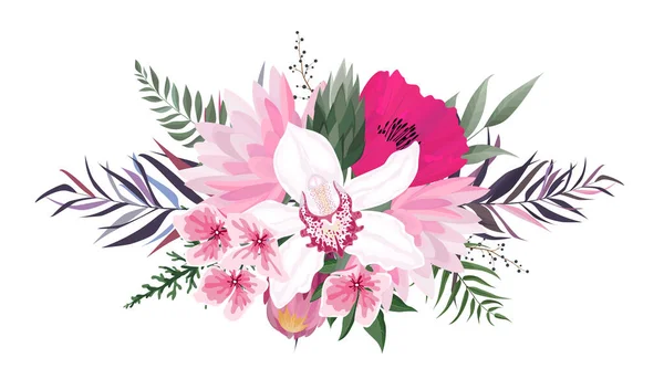 Conjunto Flores Vectoriales Colección Floral Colorida Con Hojas Flores Ramo — Vector de stock