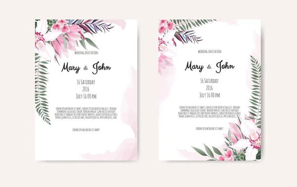 Modèle Carte Invitation Mariage Botanique Fleurs Blanches Roses Sur Fond — Image vectorielle