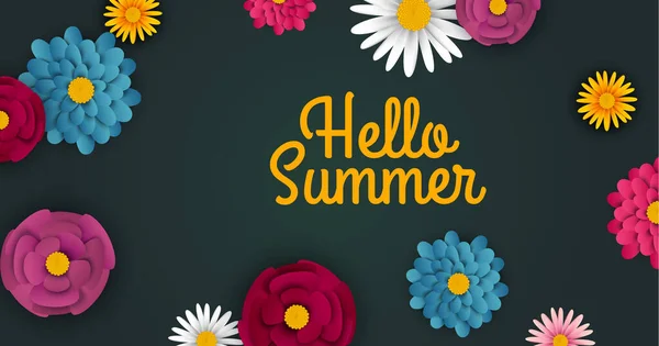 Summer Sale Banner Flowers Green Background Banner Promotions Magazines Advertising — Stock Vector