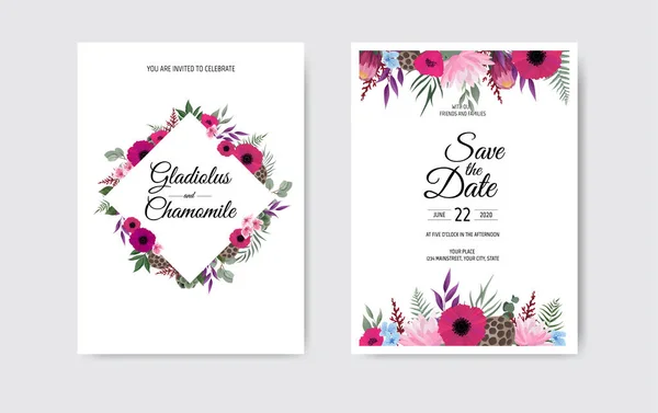 Carte Florale Vectorielle Salutations Modèle Invitation Mariage Carte Postale Cadre — Image vectorielle