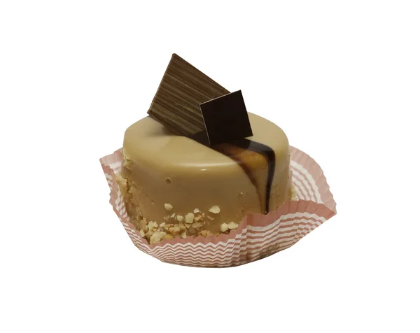 Schokoladenkuchen auf weißem Hintergrund lizenzfreie Stockfotos