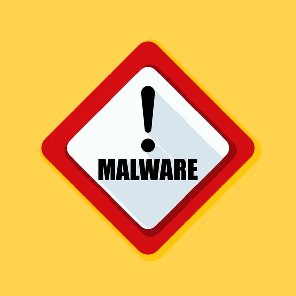 Malware Attenzione Segnale di pericolo — Vettoriale Stock