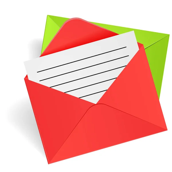Sobres de correo verde y rojo — Vector de stock
