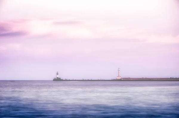 Vista Panorâmica Farol Mar Manhã Nebulosa Odessa Ucrânia — Fotografia de Stock