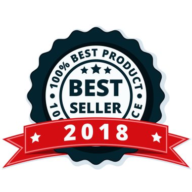 En iyi satıcı 2018 yıl etiket ile kırmızı kurdele, vektör, illüstrasyon   