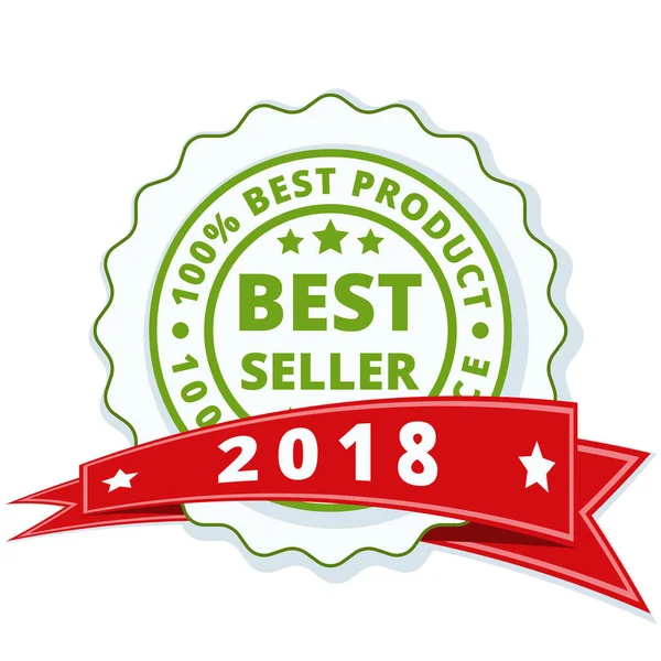 Best Seller 2018 Année Étiquette Avec Ruban Rouge Vecteur Illustration — Image vectorielle