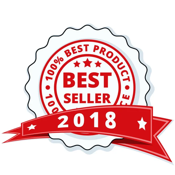 最佳卖家2018年标签与红色丝带 — 图库矢量图片