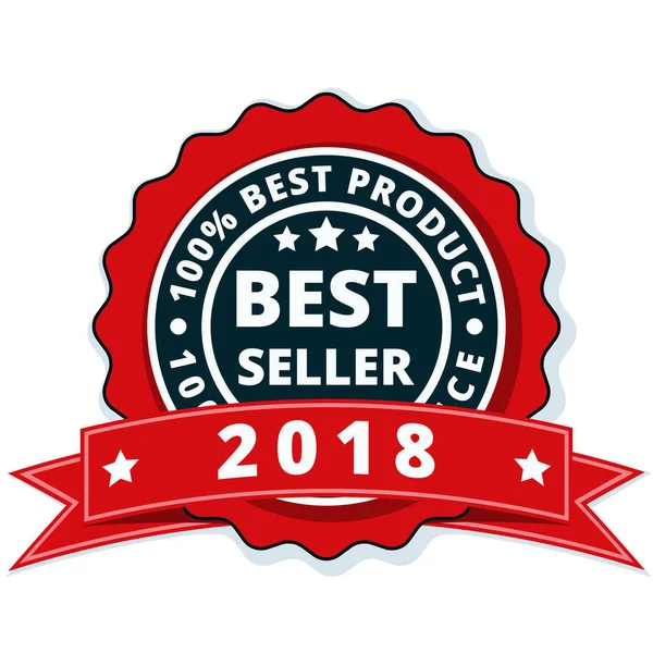 最佳卖家2018年标签与红色丝带 — 图库矢量图片