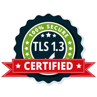 TLS 1.3 sertifikalı etiketle kırmızı kurdele, vektör, illüstrasyon 