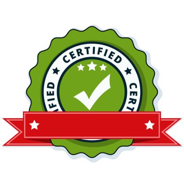 Düğmesi işareti kırmızı kurdele, vektör, illüstrasyon ile sertifikalı 